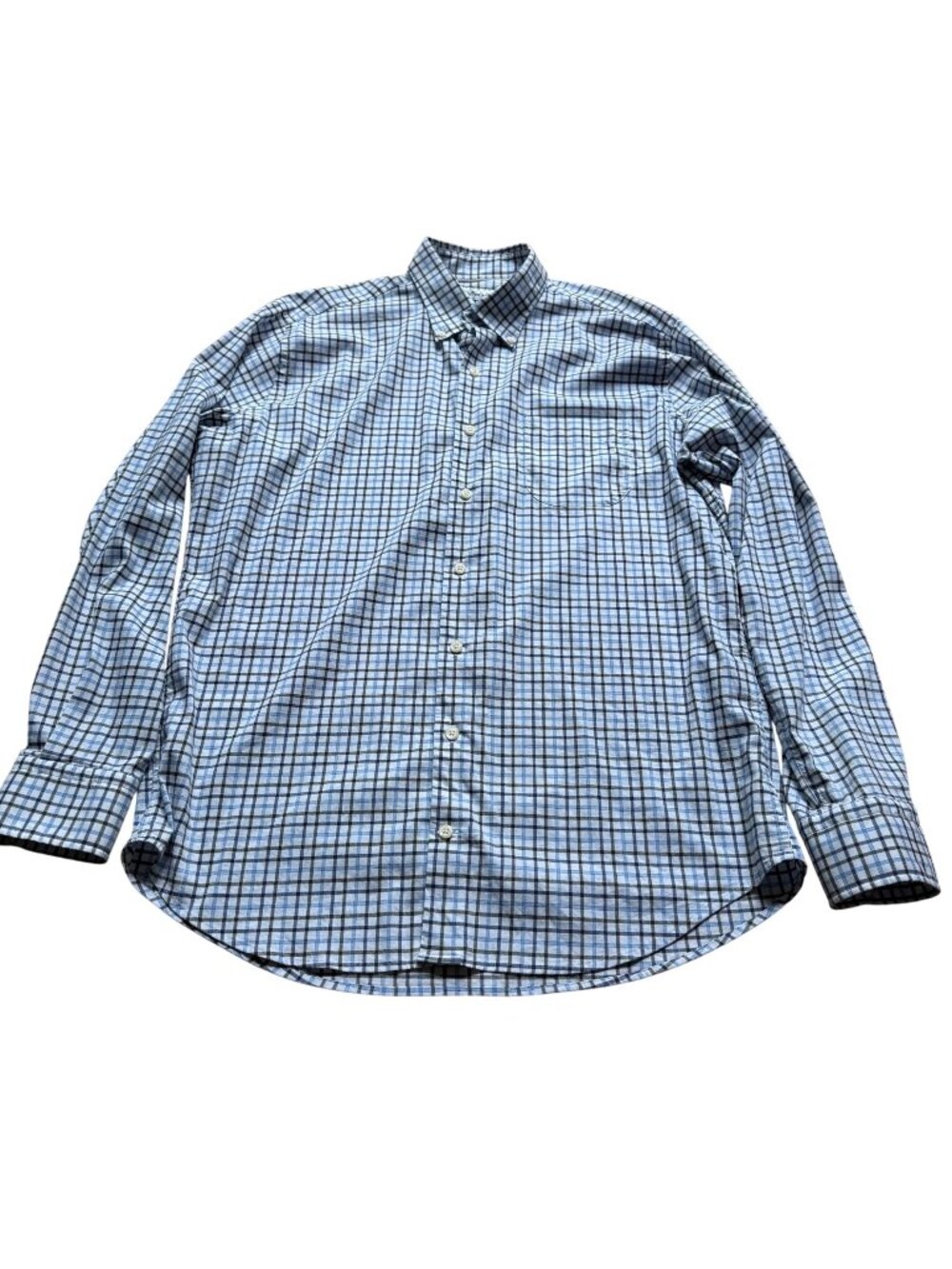Peter Millar Size L Men's Blue & White Plaid Long Sleeve Button-Up Shirt